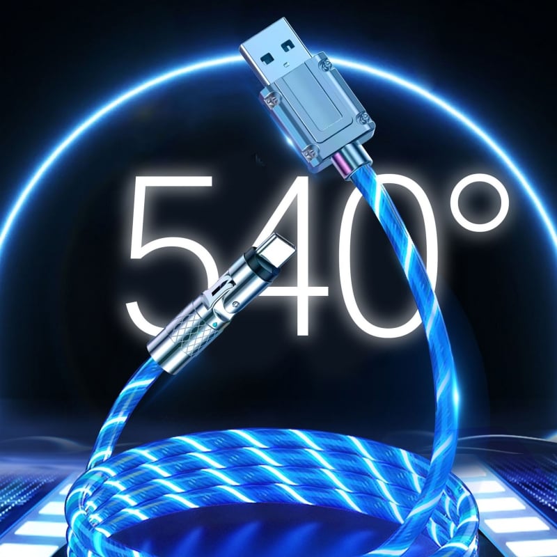 Schnellladekabel mit LED-Lichteffekt | 540° drehbarer Stecker | USB Kabel mit Schnellladung