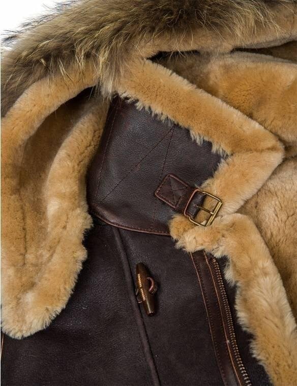 Herren Parka B-7 | Lammfell | Abnehmbare Kapuze mit Waschbärfell | Winterjacke