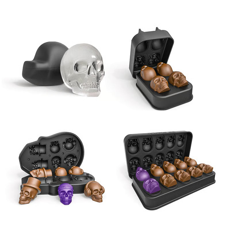Halloween Eiswürfelform Schädel | 3D Silikonform | Mit Deckel & Trichter