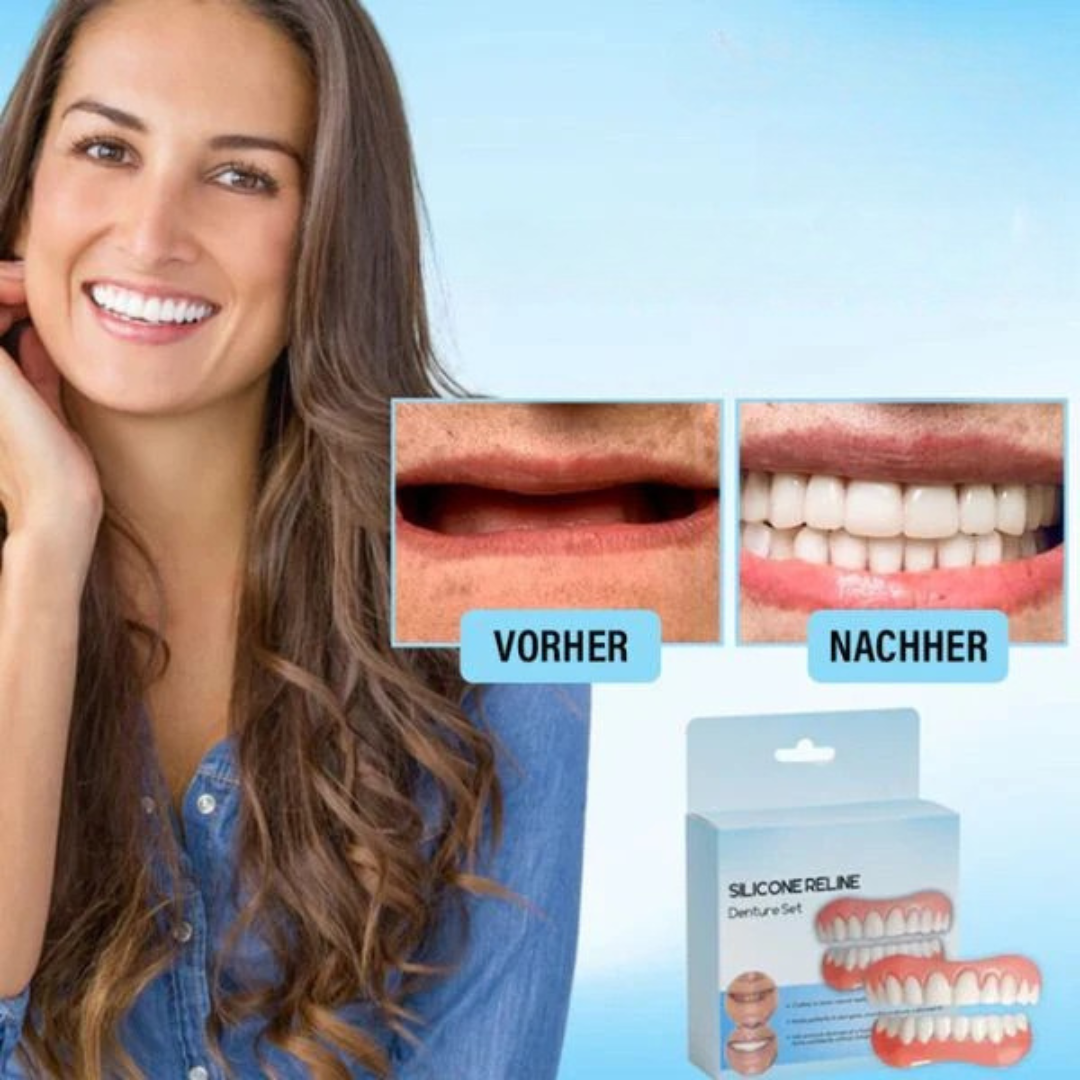 PerfektesLächeln Zahnveneers | Makelloses Lächeln | Wiederverwendbar | 1+1 Gratis | Für Ober- & Unterkiefer