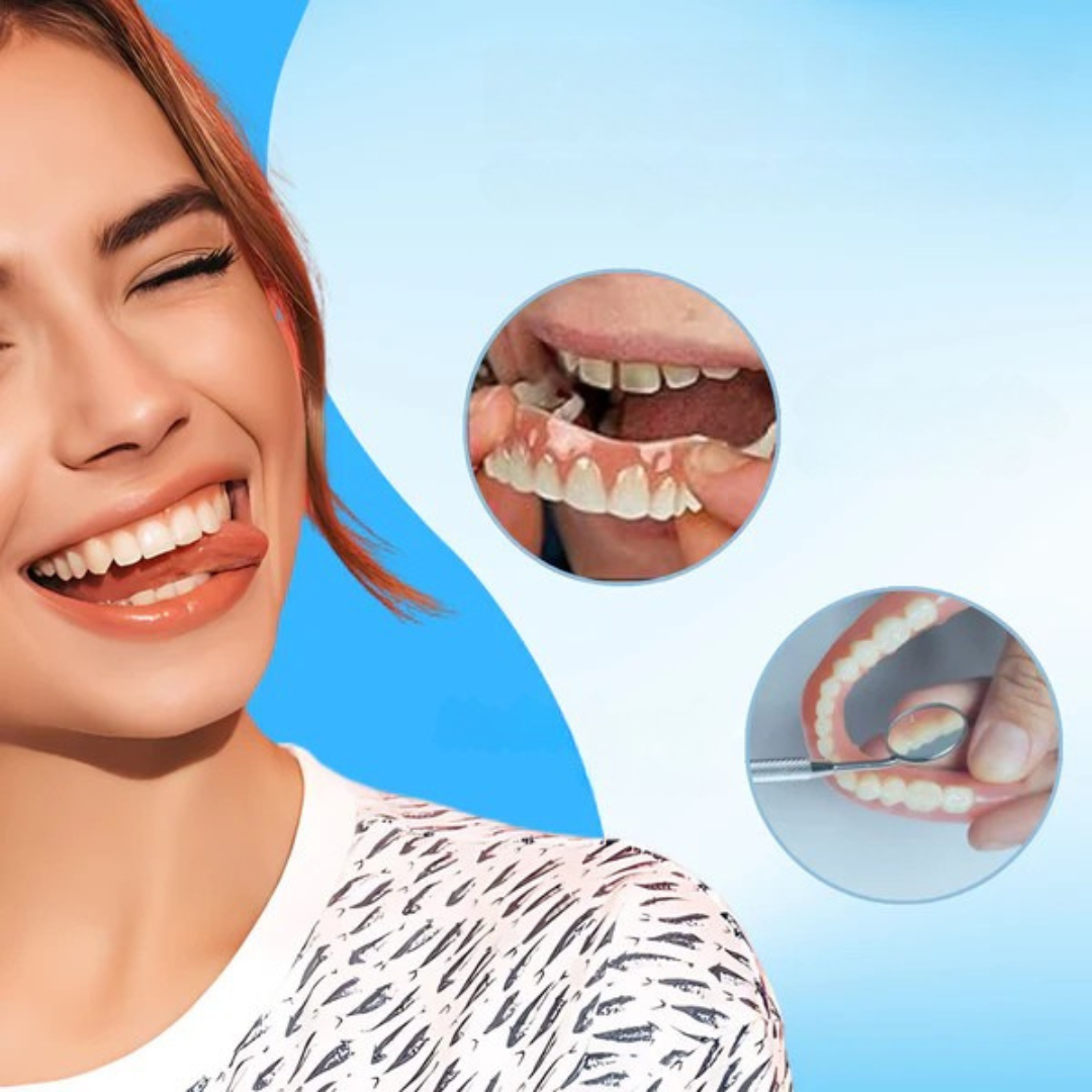 PerfektesLächeln Zahnveneers | Makelloses Lächeln | Wiederverwendbar | 1+1 Gratis | Für Ober- & Unterkiefer