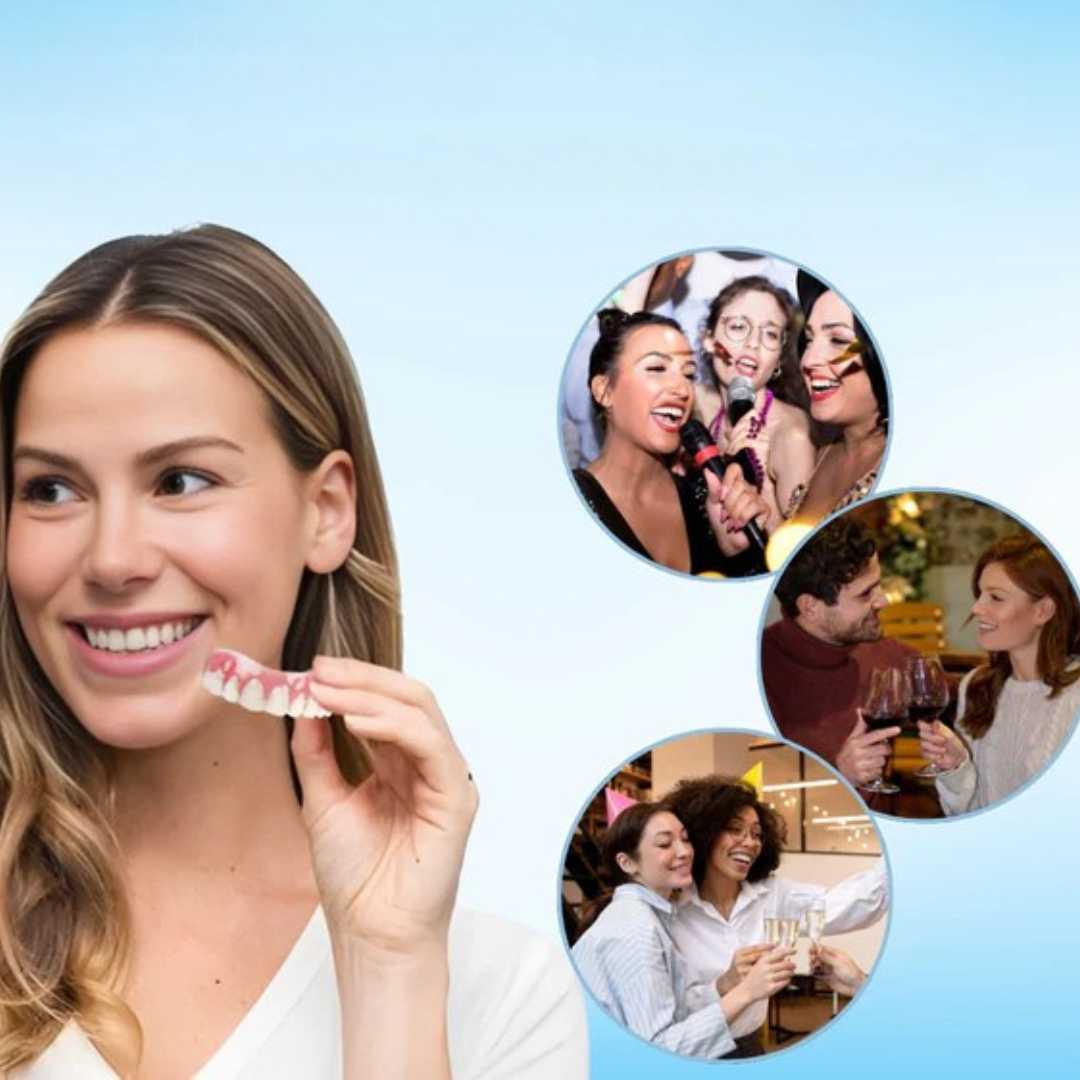 PerfektesLächeln Zahnveneers | Makelloses Lächeln | Wiederverwendbar | 1+1 Gratis | Für Ober- & Unterkiefer