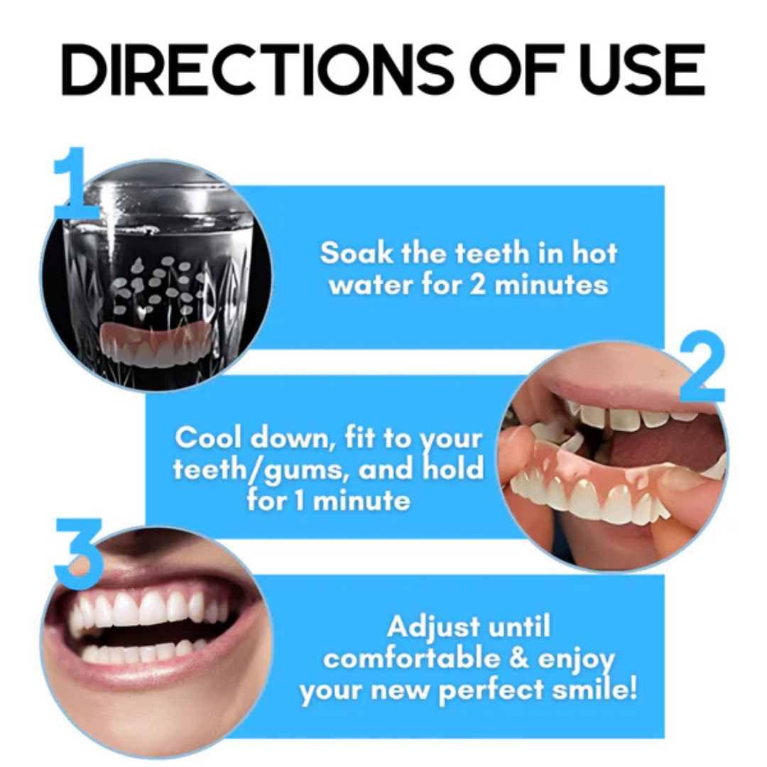 PerfektesLächeln Zahnveneers | Makelloses Lächeln | Wiederverwendbar | 1+1 Gratis | Für Ober- & Unterkiefer