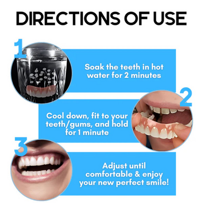 PerfektesLächeln Zahnveneers | Makelloses Lächeln | Wiederverwendbar | 1+1 Gratis | Für Ober- & Unterkiefer