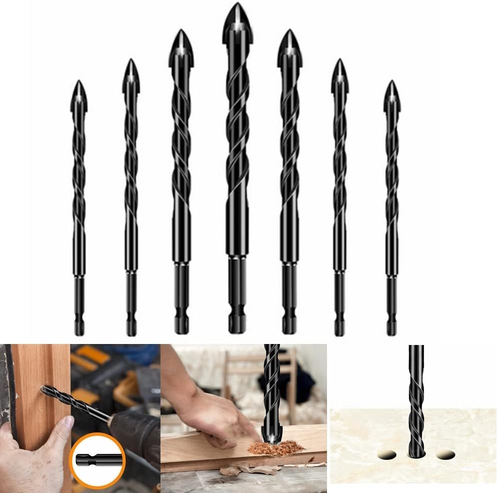Bohrer Set | 7-teilig | Hartmetall | 4-Schneiden Kreuzdesign | Universell kompatibel