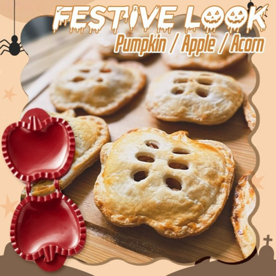 Halloween Gebäckpresse Set | 3 Formen Kürbis, Apfel & Eichel | Ausstecher & Teigpresse