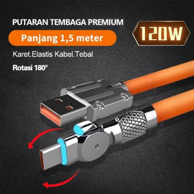 Schnellladekabel mit LED-Lichteffekt | 540° drehbarer Stecker | USB Kabel mit Schnellladung