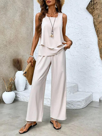 Zweiteiliges Ärmelloses Damenoberteil Und Gerade Geschnittene Hose | Chic