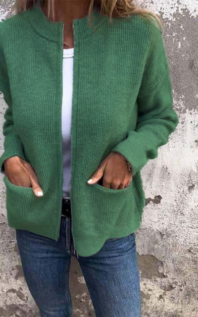 Damen Strickjacke | Rundhalsausschnitt & Reißverschluss | Weiche Baumwolle