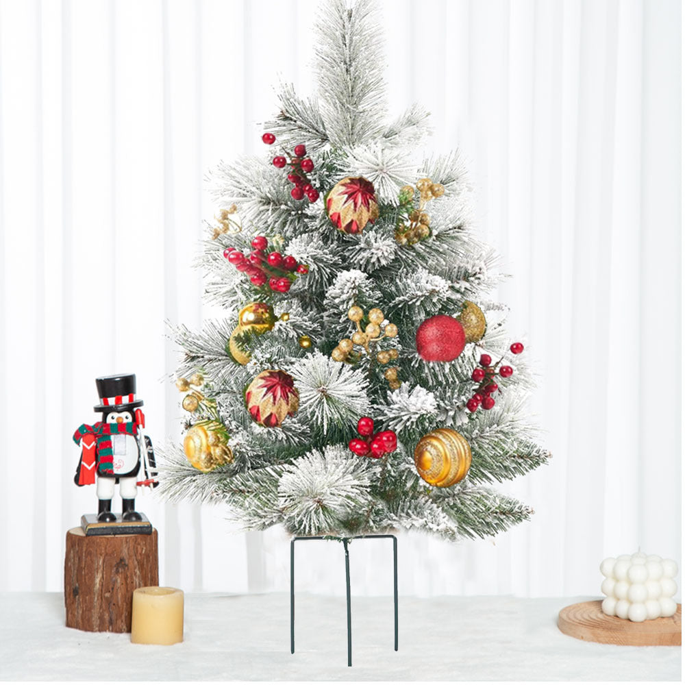 Weihnachtliche Urnen-Deko mit LED-Lichtern | Realistische Tannenzweige & Beeren | Innen- und Außenbereich