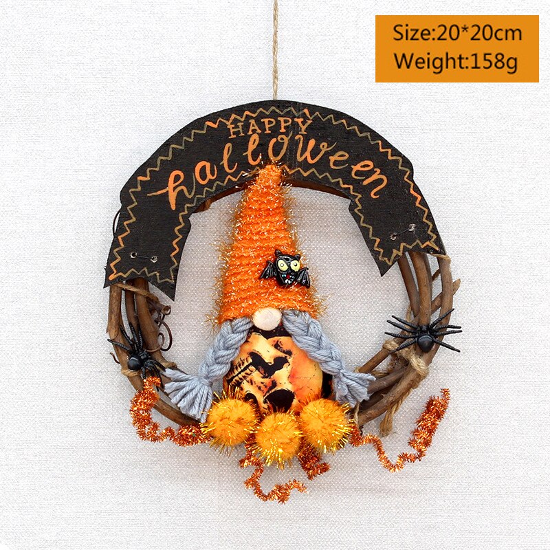 Halloween Türkranz mit Stoffpuppe | Handgefertigter Rattan-Kranz | Herbst & Thanksgiving Deko | Für Tür, Fenster & Garten