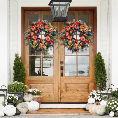 Türkranz Herbst | Handgefertigt | Pfingstrosen & Kürbis Design | Für Innen & Außen