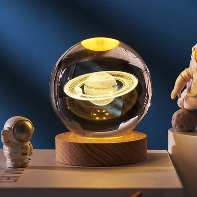 3D Kristallkugel Sonnensystem | Lasergravur | Optional mit LED-Lichtbasis & Geschenkbox
