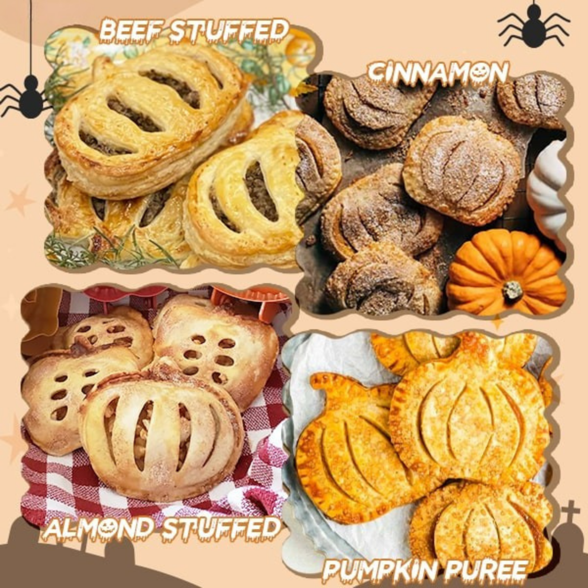 Halloween Gebäckpresse Set | 3 Formen Kürbis, Apfel & Eichel | Ausstecher & Teigpresse