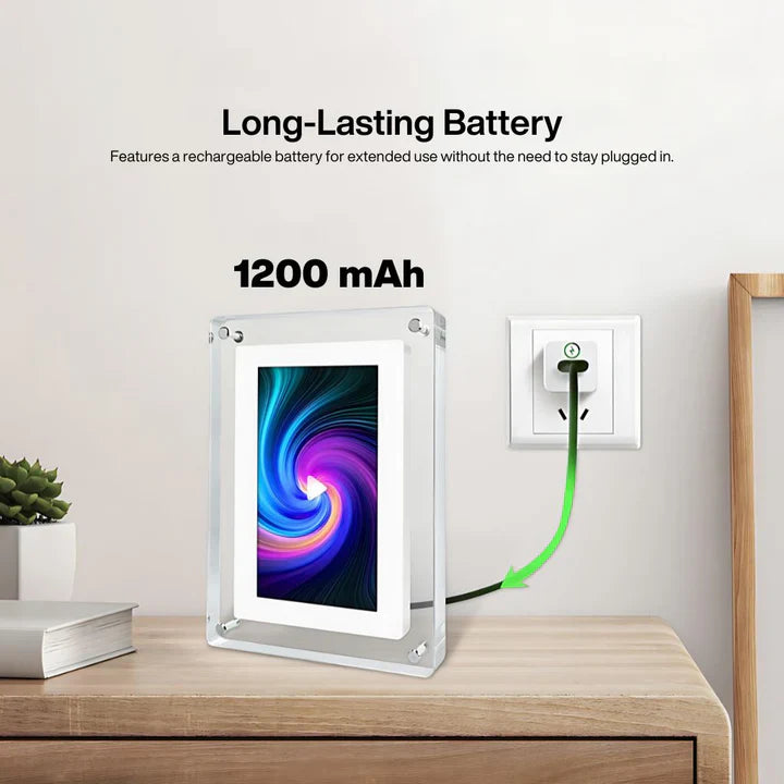 Digitaler Bilderrahmen mit Video | 7" HD Display | Wiederaufladbar & Speicher 2 GB