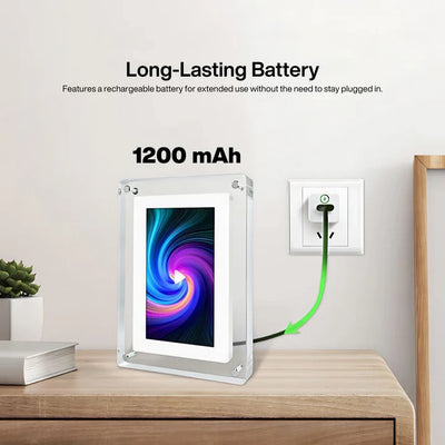 Digitaler Bilderrahmen mit Video | 7" HD Display | Wiederaufladbar & Speicher 2 GB