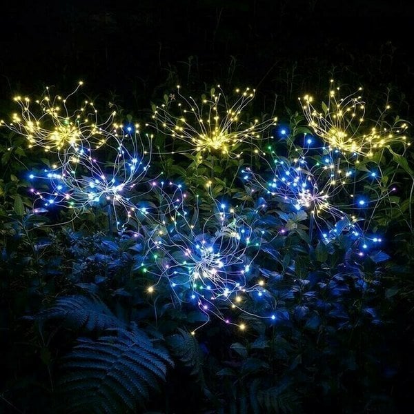 1+1 Gratis | Solar Feuerwerk Lichterkette | 90 LEDs | IP65 wasserdicht | Warmweiß & Bunt | Garten & Terrasse