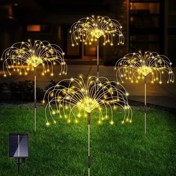 1+1 Gratis | Solar Feuerwerk Lichterkette | 90 LEDs | IP65 wasserdicht | Warmweiß & Bunt | Garten & Terrasse