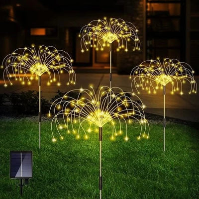 1+1 Gratis | Solar Feuerwerk Lichterkette | 90 LEDs | IP65 wasserdicht | Warmweiß & Bunt | Garten & Terrasse