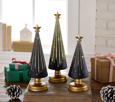 Leuchtende Weihnachtsbäume Set | Sternennacht-Design | Mit Timer | Batteriebetrieben | Für Innenräume