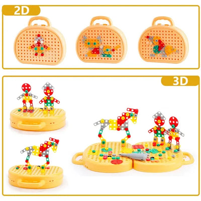 Montessori Bau-Bohr-Set für Kinder | 2D & 3D Kreativspiel | Lernspielzeug zur Förderung von STEM-Fähigkeiten