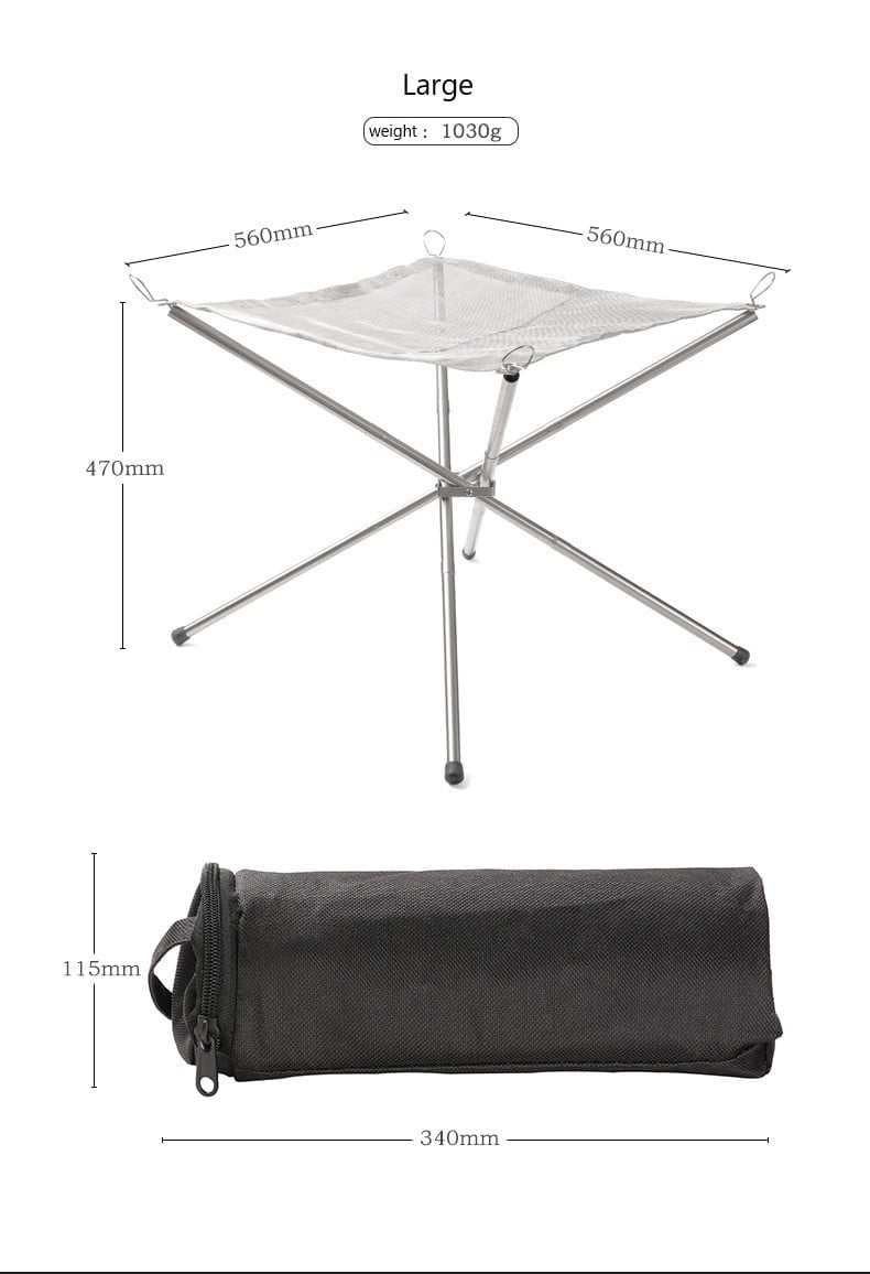 Faltbare Feuerstelle aus Edelstahl | Leicht & Tragbar | Camping Feuerkorb mit Netz & Tragetasche | Für Outdoor & Garten