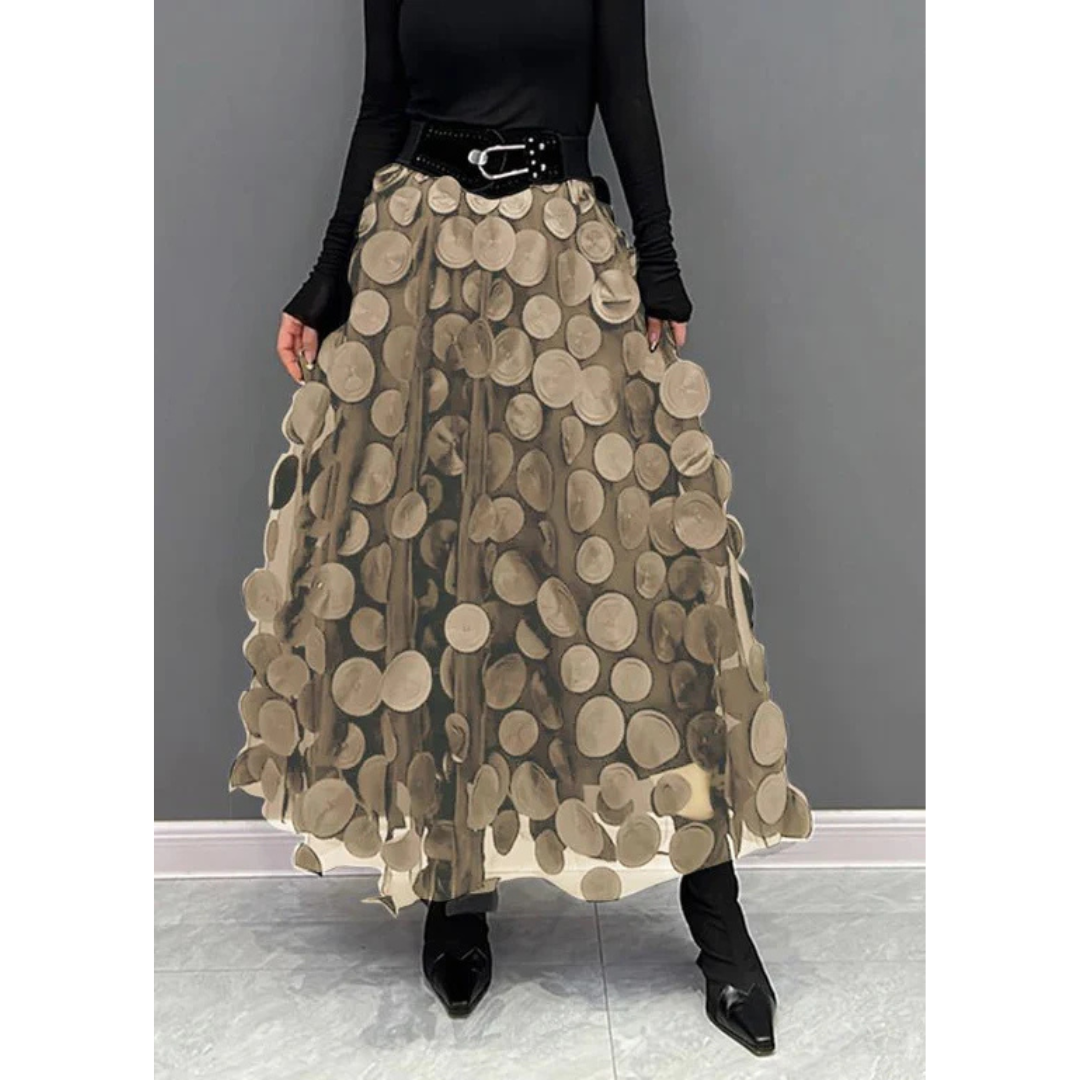 Damen Vintage Gepunkteter Maxi Rock | Hochtailliert