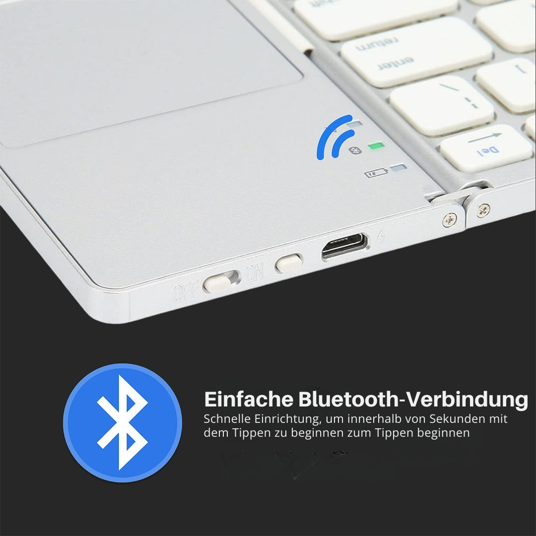 Mini Bluetooth Tastatur faltbar | Kompakt & Leicht mit Touchpad | 20h Akku | Für Windows, Mac, Android & iOS