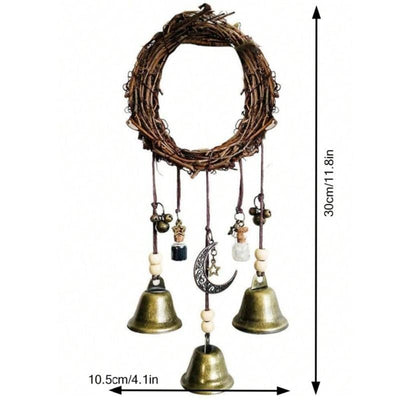 Hexenglocken Hängedeko | Handgefertigt | Rattanring & Mondanhänger | Boho Witchcore Stil