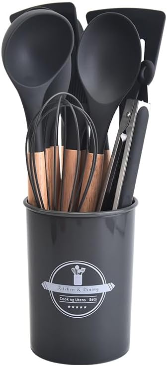 Küchenutensilien Set | Silikon & Holz | Hitzebeständig & Antihaftfreundlich
