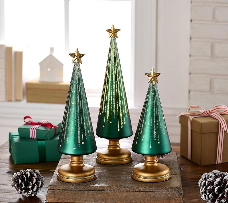 Leuchtende Weihnachtsbäume Set | Sternennacht-Design | Mit Timer | Batteriebetrieben | Für Innenräume