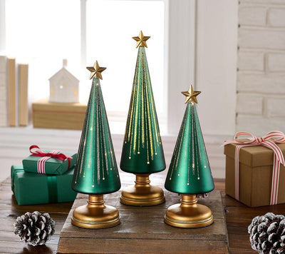 Leuchtende Weihnachtsbäume Set | Sternennacht-Design | Mit Timer | Batteriebetrieben | Für Innenräume