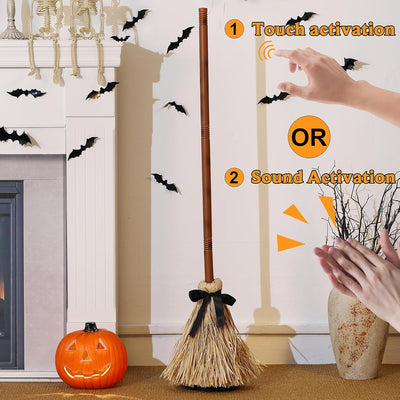 Halloween Hexenbesen Dekoration | Beweglich & Sound-aktiviert | Animationsfigur mit Hexenlachen