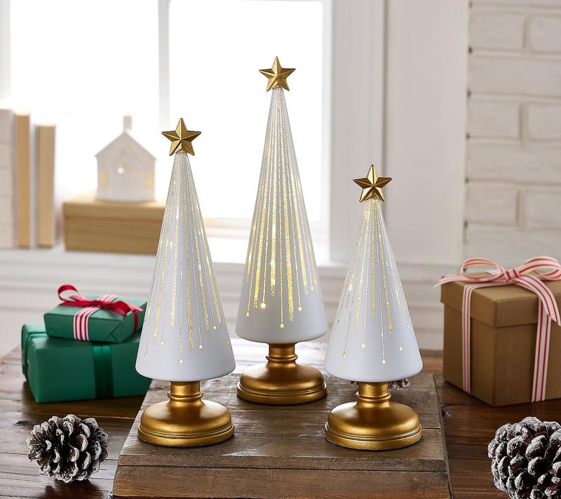 Leuchtende Weihnachtsbäume Set | Sternennacht-Design | Mit Timer | Batteriebetrieben | Für Innenräume