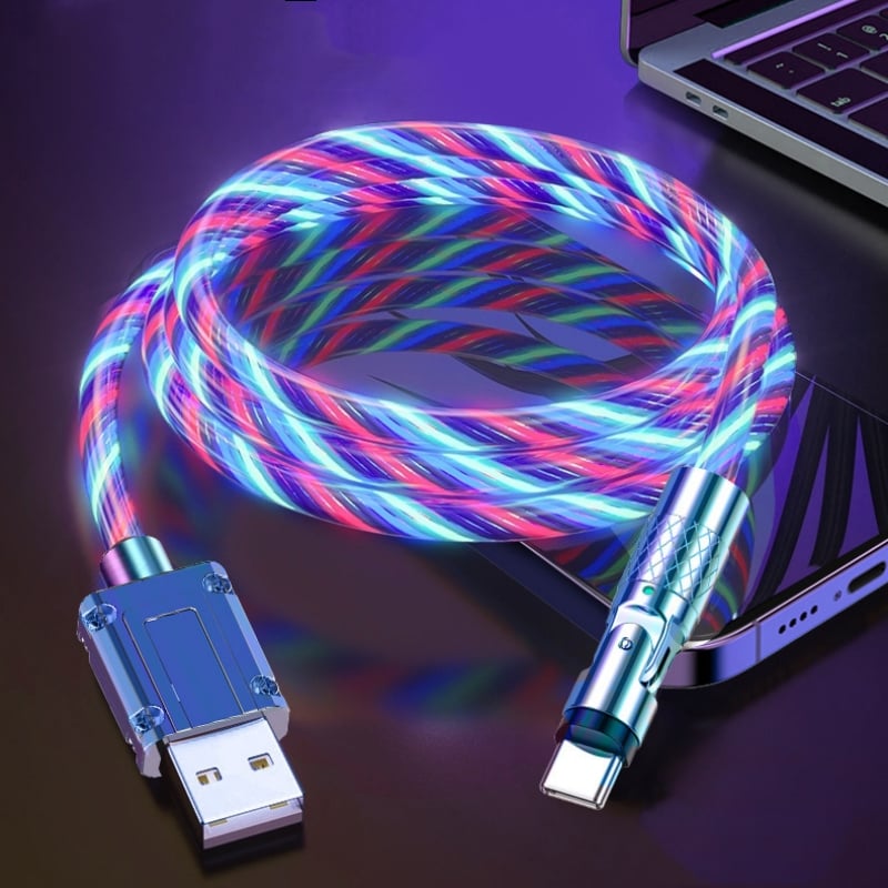 Schnellladekabel mit LED-Lichteffekt | 540° drehbarer Stecker | USB Kabel mit Schnellladung