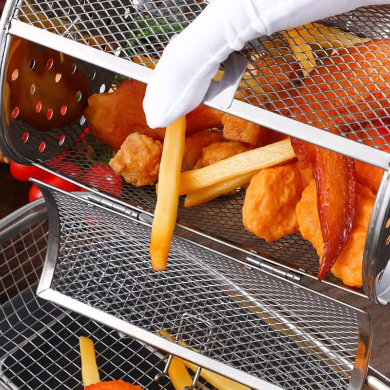 Rotierender Grillkorb | Für Grill & Heißluftfritteuse | Gemüse, Fleisch & Nüsse rösten