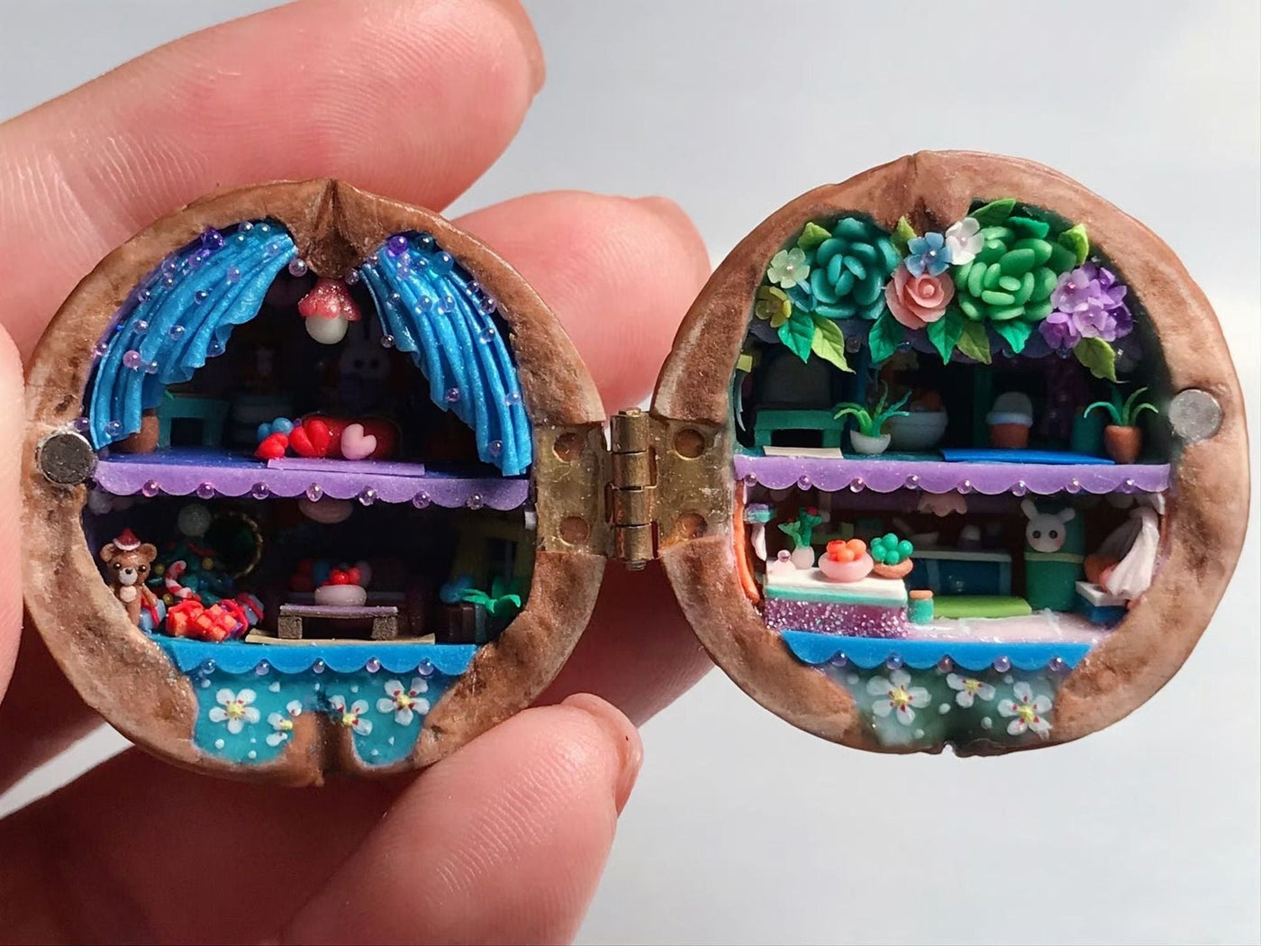 Miniatur Häuschen aus Walnussschale | Handgefertigt | Mit Licht