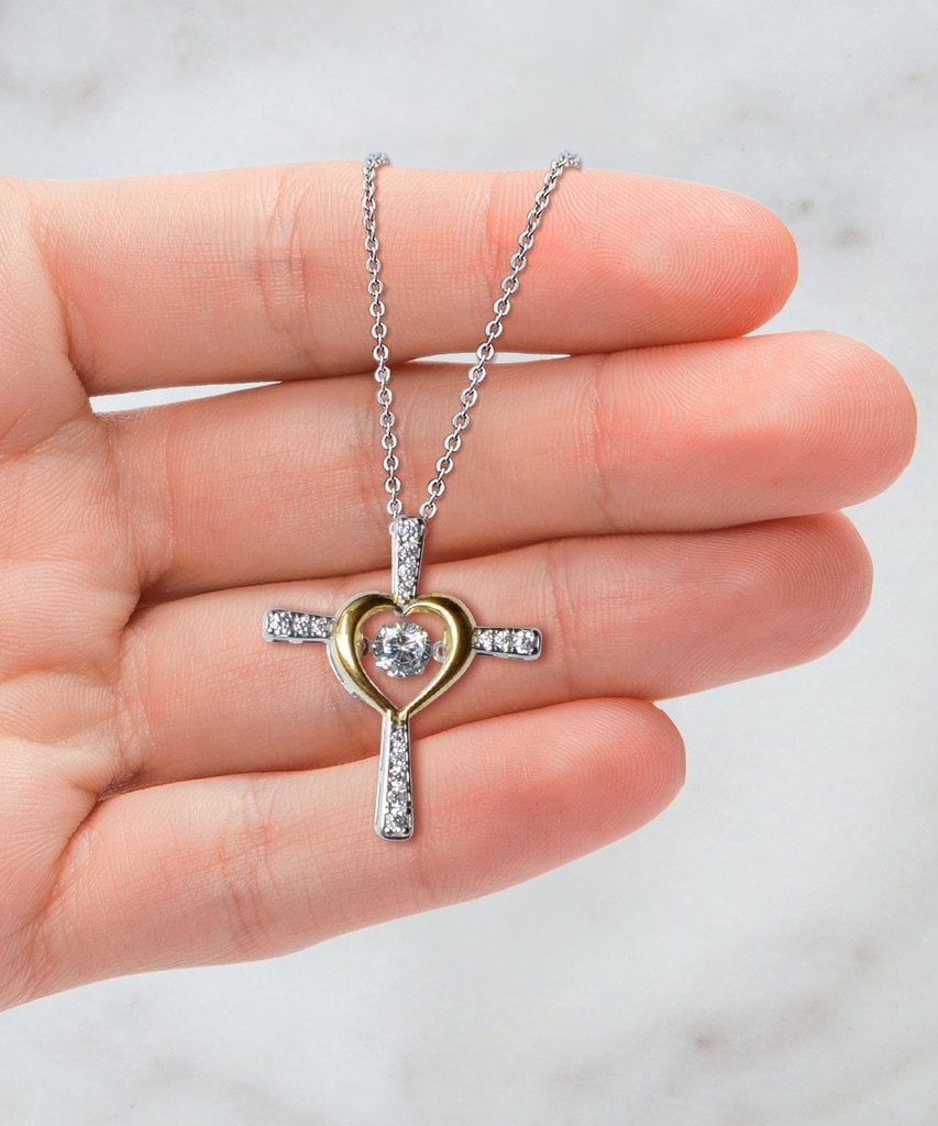 Halskette mit Botschaftskarte | Geschenk für Tochter | Kreuz mit Zirkonia & Geschenkbox