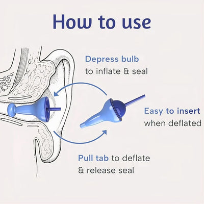 Ohrstöpsel | Aufblasbares Design für perfekten Sitz | Geräuschschutz & Wasserschutz | Wiederverwendbar