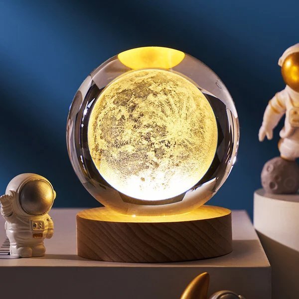 3D Kristallkugel Sonnensystem | Lasergravur | Optional mit LED-Lichtbasis & Geschenkbox