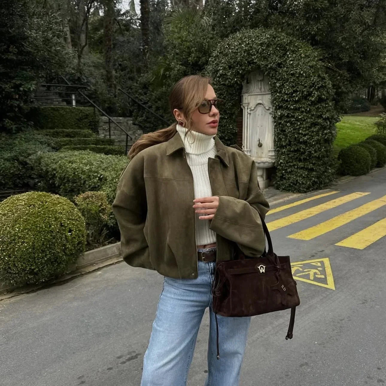 Damen Überdimensional Jacke | Weiche Wildlederoptik | Voll gefüttert | Khaki