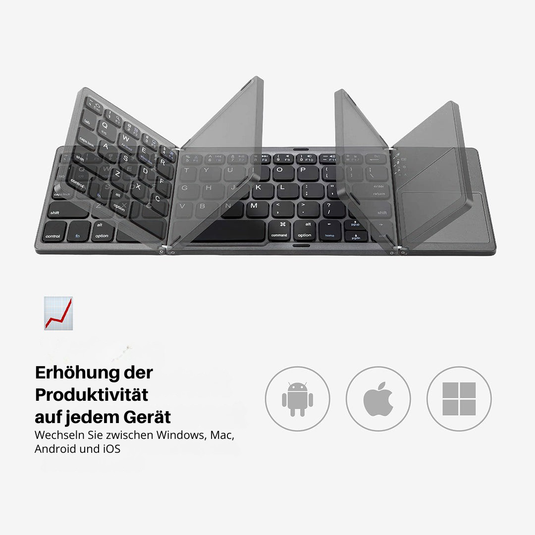 Mini Bluetooth Tastatur faltbar | Kompakt & Leicht mit Touchpad | 20h Akku | Für Windows, Mac, Android & iOS