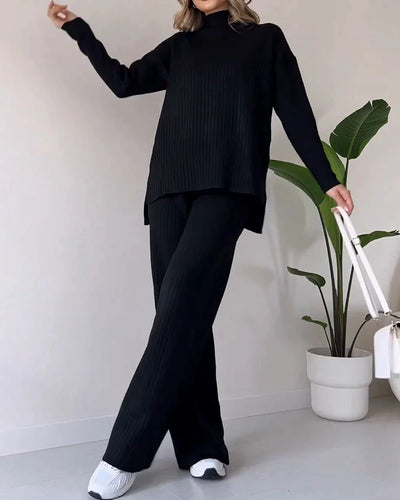 Damen Strick Zweiteiler | Pullover & Rock mit Schlitz | Bequem & Elegant | Für Frühling, Herbst & Winter