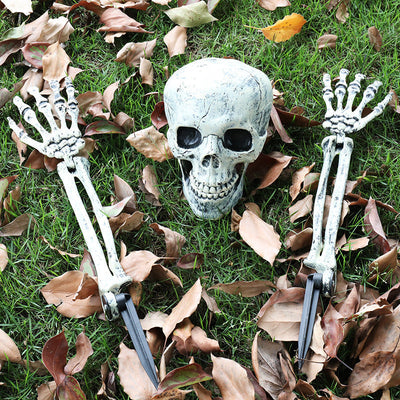 Halloween Deko mit LED-Licht | Schädel & Hände | Wetterfest | 8 Leuchtmodi | Batteriebetrieben