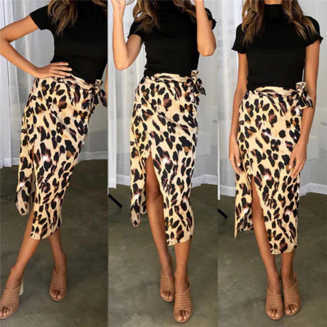 Damen Leopard Print Schlitz Sommer Rock | Midi