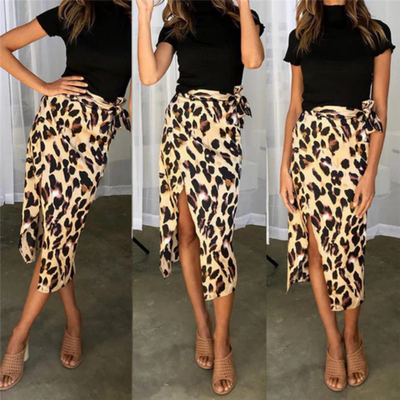 Damen Leopard Print Schlitz Sommer Rock | Midi