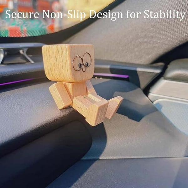 Holzfigur | Handgefertigtes Wackel-Dekoobjekt | 12 magnetische Gesichtsausdrücke | Auto & Schreibtisch