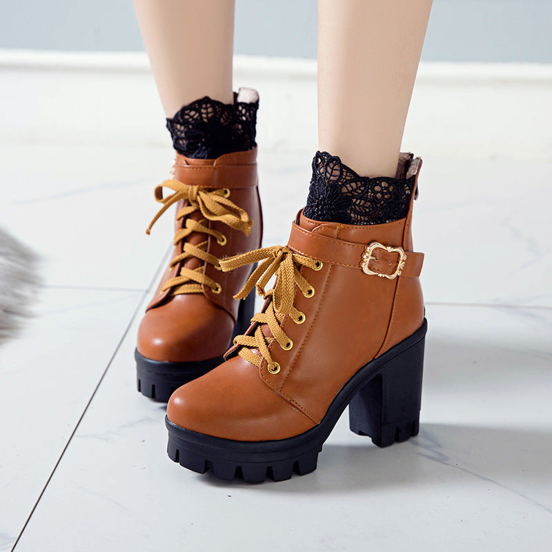 Cozenia™ | Modische Schnürstiefel mit stabilem Absatz