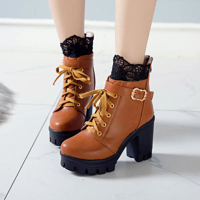 Cozenia™ | Modische Schnürstiefel mit stabilem Absatz