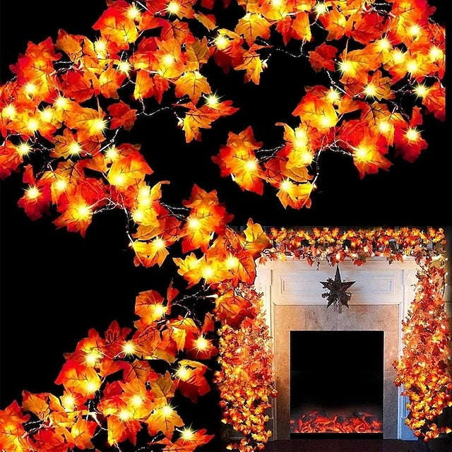 LED Ahornblatt-Lichterkette | Warmweißes Licht | USB & Batteriebetrieb | Herbstdeko Innen & Außen
